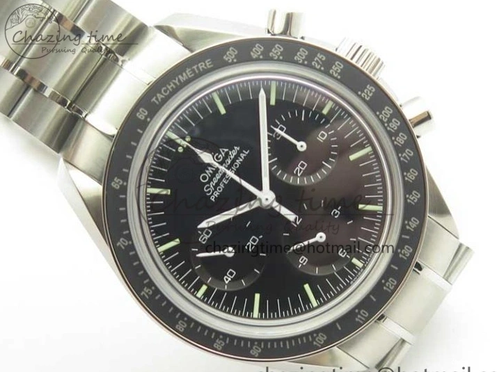 0114 Durable Speedmaster Professional SS OMF Best Edition Black Dial on SS Bracelet Manual Winding Chrono Movement 7995